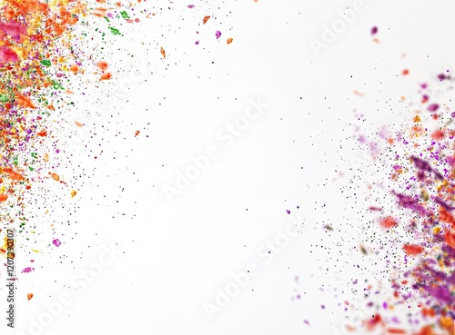 Abstract rainbow-colored powder splash on a white background, a colorful Holi festival concept. 