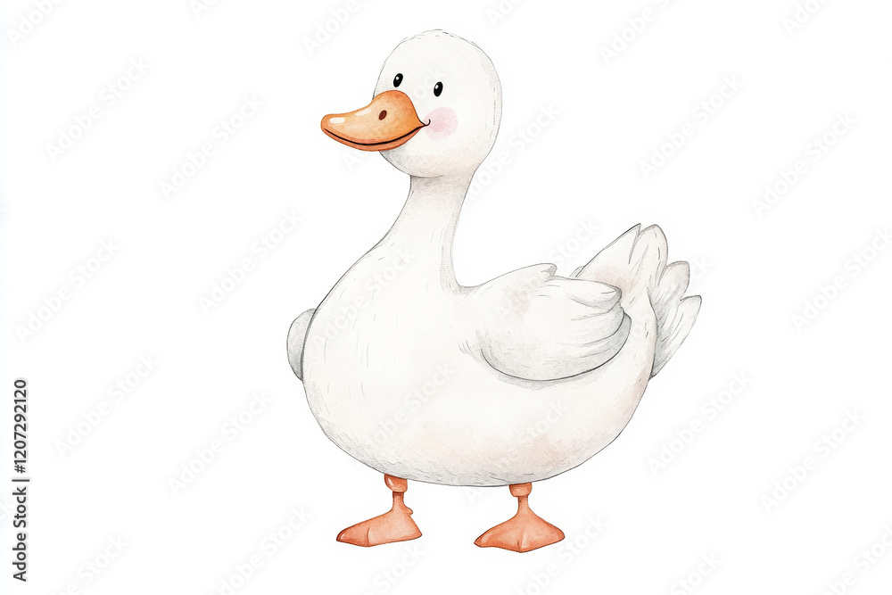 Watercolor illustration of a cute cartoon goose on white background Watercolor illustration of a cute cartoon goose on white background