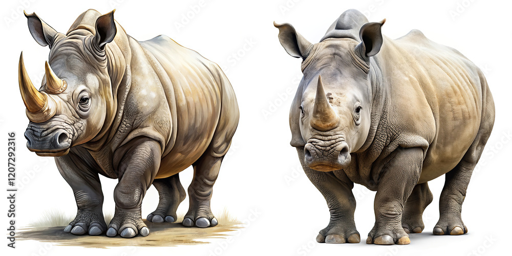 Obraz premium Two White Rhinoceros Illustrations
