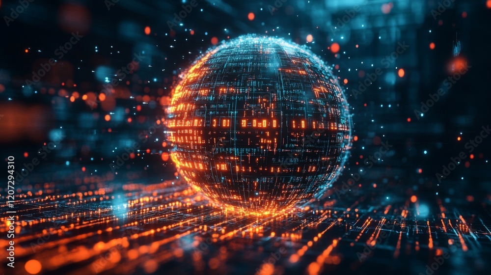 Obraz premium Glowing Sphere of Data and Network Connections