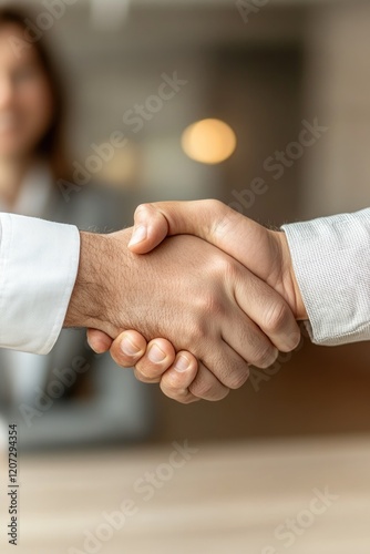 commercial image close-up of two colleagues shaking hands one wearing prosthetic hand