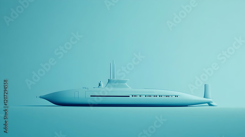 Minimalistic Submarine In A Soft Blue Hue Displayed Against A Clean Background, Showcasing Modern Marine Technology. Generative AI