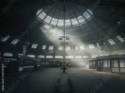 empty old train station with a round roof