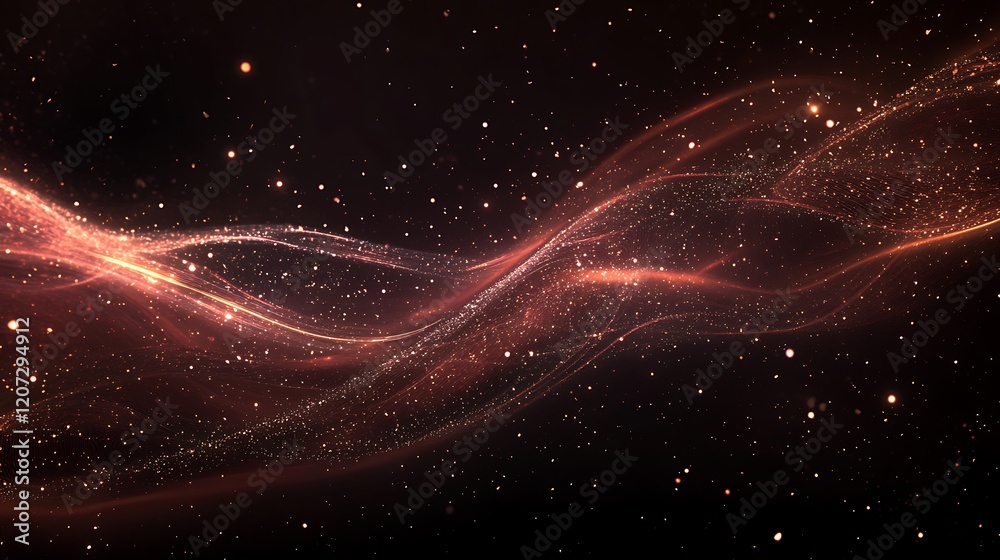 Fototapeta premium Abstract digital waves with glowing golden and multicolor light streaks in dark space, futuristic flowing energy streams representing technology, data and science