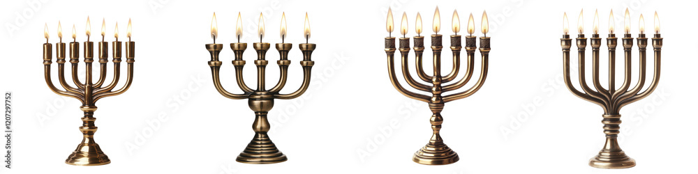 Beautifully crafted bronze menorahs with eight flickering flames lighting up a traditional Hanukkah The sacred ritual of the Jewish holiday is represented by the warm glow of the candles against a Beautifully crafted bronze menorahs with eight flickering flames lighting up a traditional Hanukkah The sacred ritual of the Jewish holiday is represented by the warm glow of the candles against a
