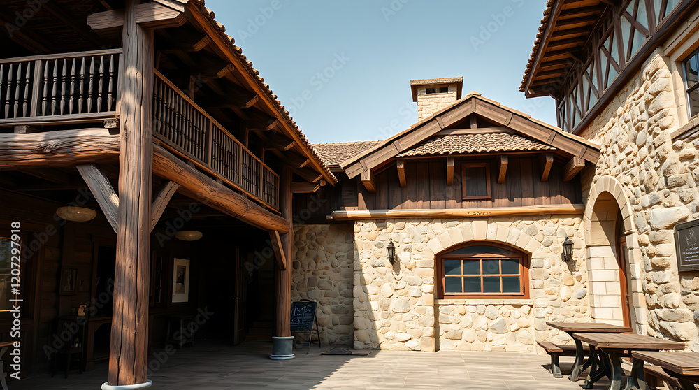 Rustic Stone and Timber House Exterior: Architectural Design and Real Estate Photography