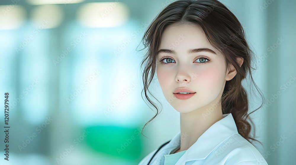 Fototapeta premium Beautiful Young Female Doctor Portrait Studio face girl care woman