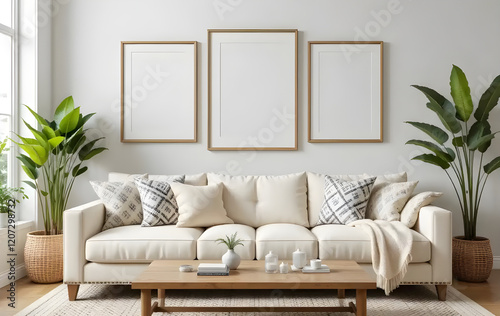 Modern Interior Wall Poster Mockup - ISO A Paper in Living Room