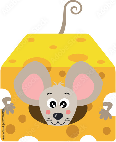 Curious Mouse Peeking into Cheese