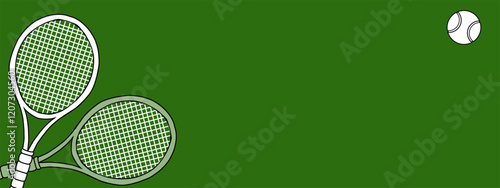 Tennis background with copy space for text. Backdrop for tennis club, tournament, online sporting events. Tennis racket and tennis ball on tennis green court. Vector illustration.