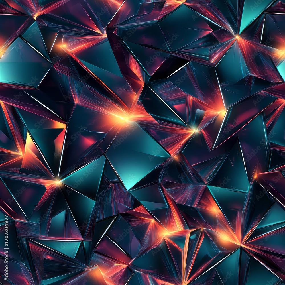 Abstract Dark Teal Red Geometric Crystal Structure Abstract Dark Teal Red Geometric Crystal Structure