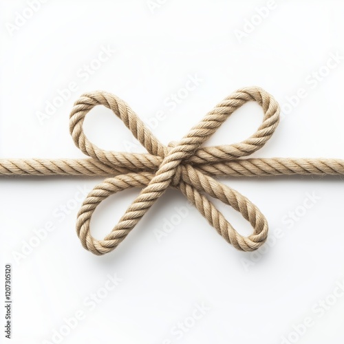 String bow isolated. Jute rope bows, packaging cord knots, knotted rustic gift, eco-friendly natural rope bow photo