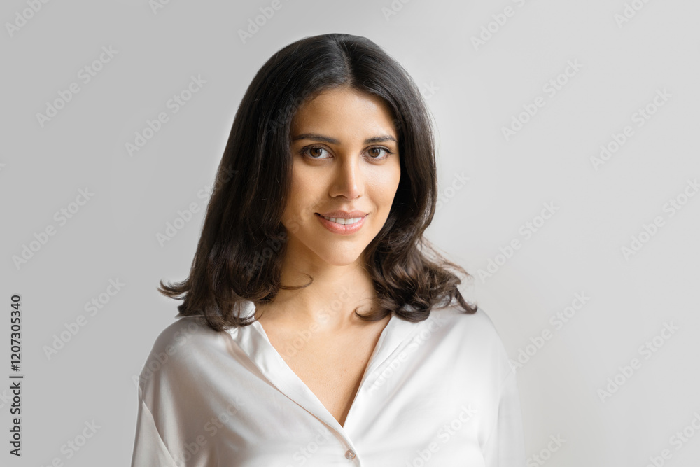 Headshot closeup portrait middle eastern Israel businesswoman, business lady standing isolated on white background. Happy smiling young successful 20s Arabian or Indian woman in suit, looking camera Headshot closeup portrait middle eastern Israel businesswoman, business lady standing isolated on white background. Happy smiling young successful 20s Arabian or Indian woman in suit, looking camera