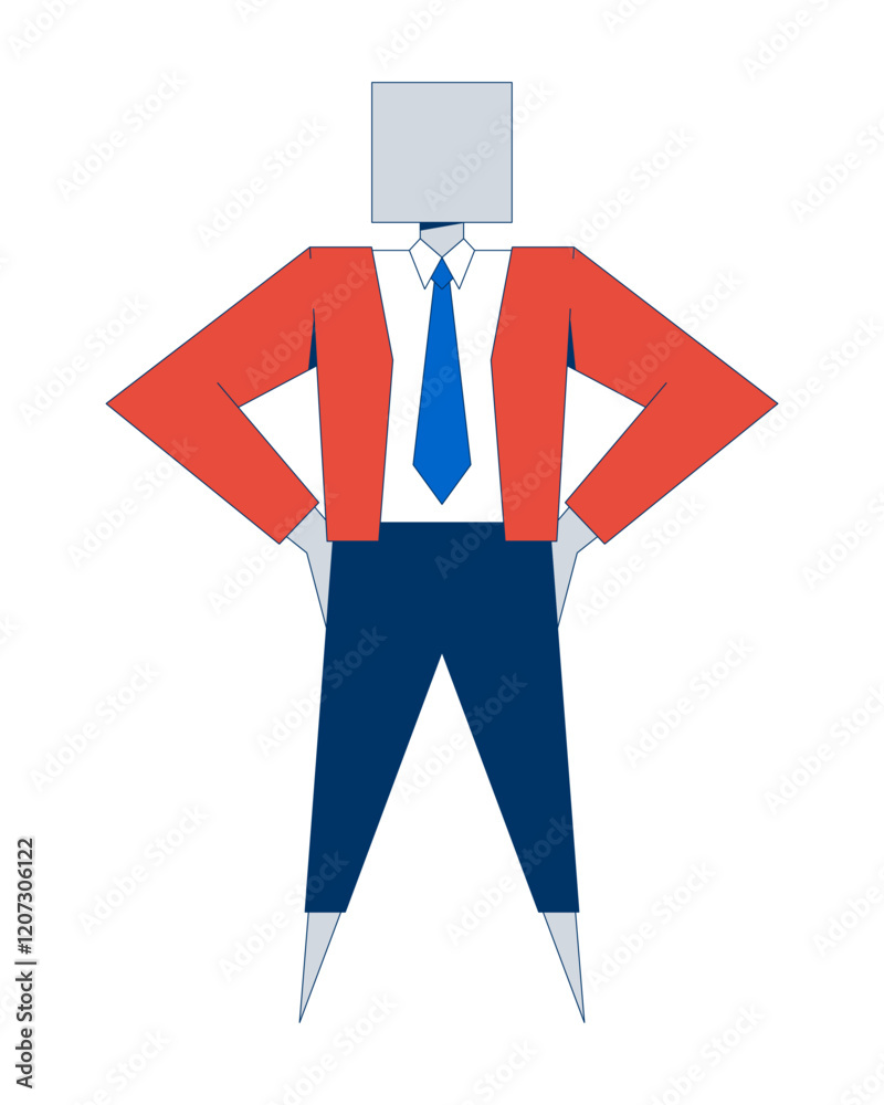 Stylized businessman with square head in jacket and tie 2D cartoon character. Professional business person figure isolated personage flat vector on white background. Spot illustration colorful Stylized businessman with square head in jacket and tie 2D cartoon character. Professional business person figure isolated personage flat vector on white background. Spot illustration colorful