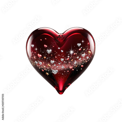 Burgundy heart isolated. Shiny Burgundy Heart with Glitter and Stars on Transparent Background.