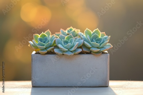 Wallpaper Mural Three succulent plants in a light grey concrete planter bathed in warm sunlight. Torontodigital.ca