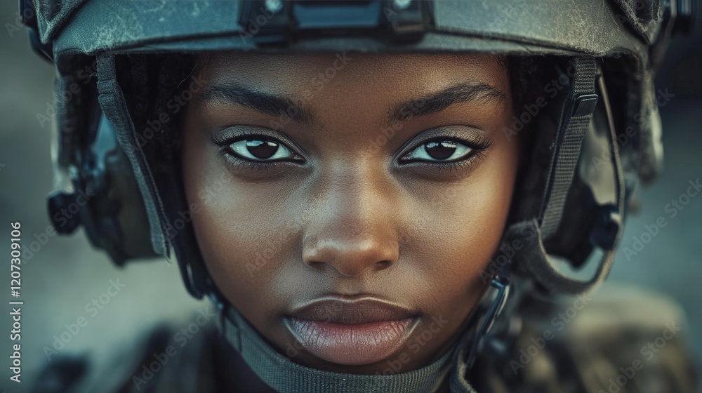 A powerful portrait of a female soldier in combat gear, symbolizing strength and technological integration in modern defense. Perfect for military campaigns and motivational visuals. A powerful portrait of a female soldier in combat gear, symbolizing strength and technological integration in modern defense. Perfect for military campaigns and motivational visuals.