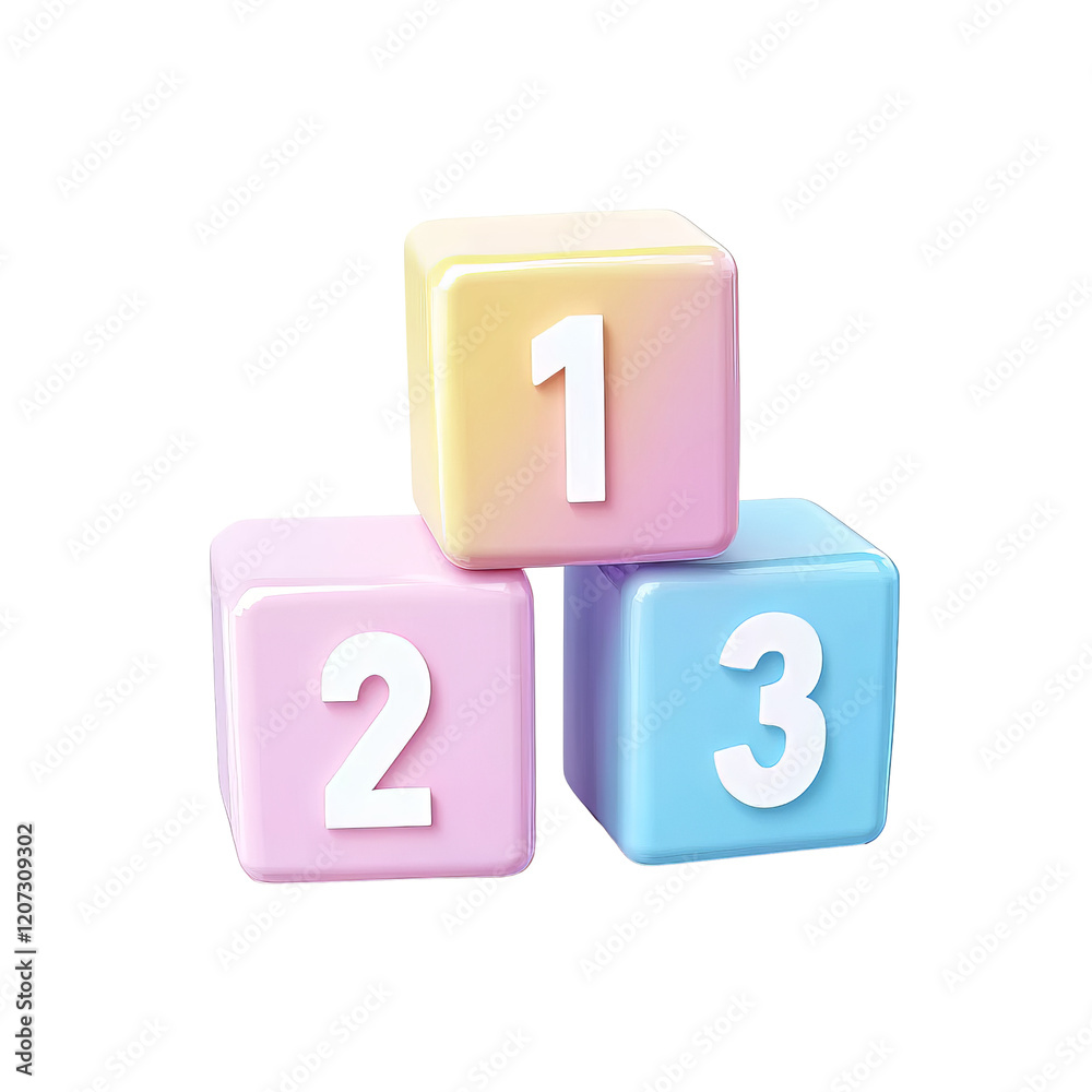3D icon of three colorful cubes, Preschool number 123 block 3d icon isolated on illustration Png background. 3D icon of three colorful cubes, Preschool number 123 block 3d icon isolated on illustration Png background.