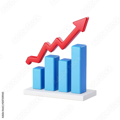 3D Growth graph up arrow chart isolated on transparent Png background with illustration graphic icon profit.
