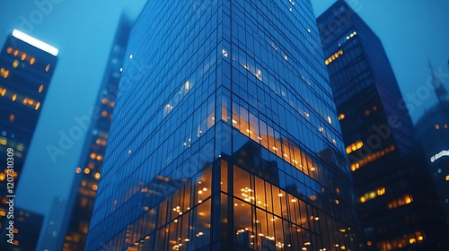 Modern Cityscape Night Building Glass Skyscrapers blue dark view urban