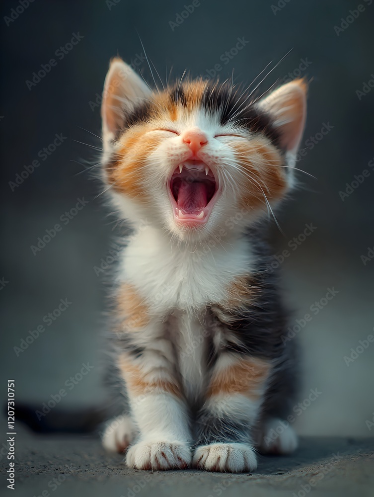 Fototapeta premium Photo of a Laughing Kitten with Eyes Closed