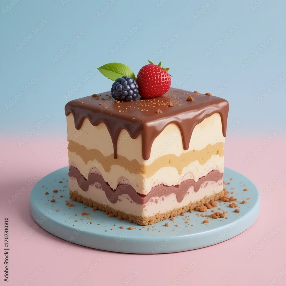 Claymorphism 3D Tiramisu Fondue Illustration With a Vibrant Shiny Style Using Bright Pastel Colors On The Background Claymorphism 3D Tiramisu Fondue Illustration With a Vibrant Shiny Style Using Bright Pastel Colors On The Background