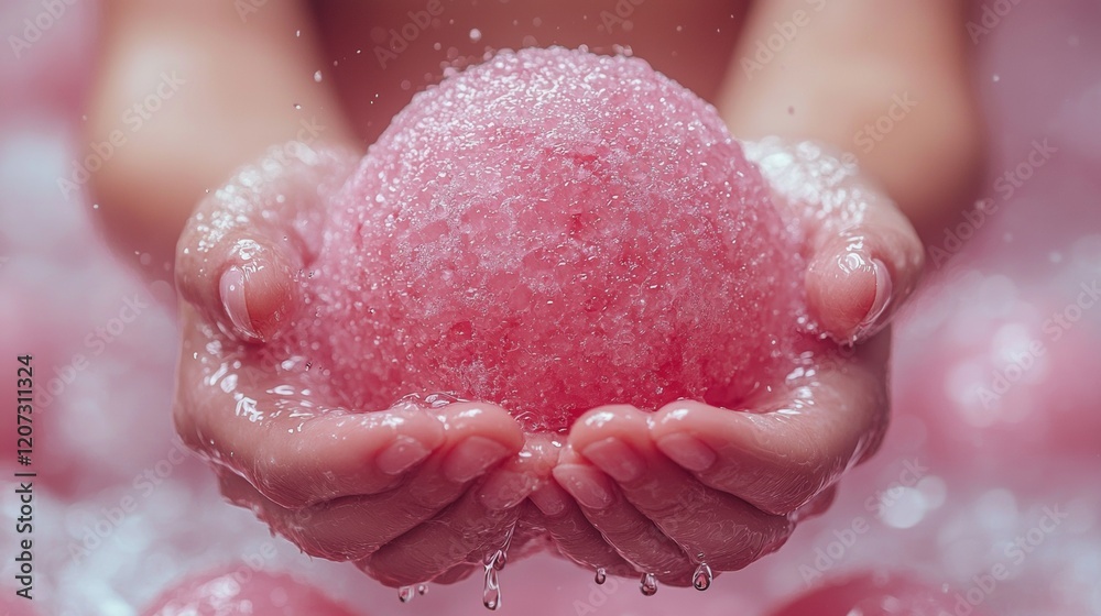 Fototapeta premium Hands Holding a Pink Bath Bomb
