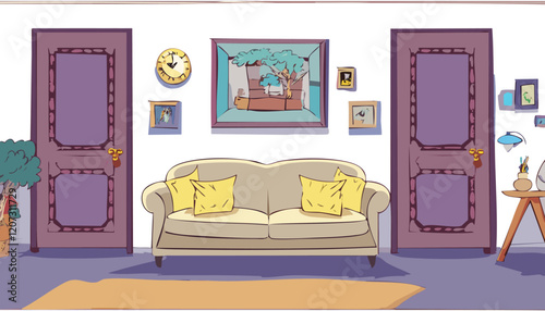 Interior of a room with a sofa and a picture on the wall