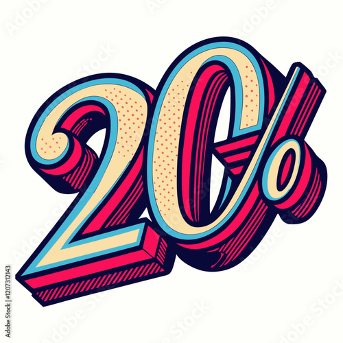 Retro Style 20% Discount Illustration with Bold Typography and Vibrant Colors