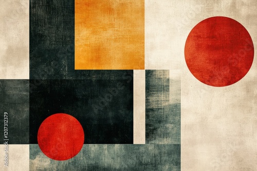 Minimalist geometric artwork displaying shapes and colors abstract art studio setting contemporary design viewpoint