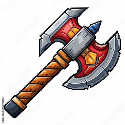 Fantasy Battle Axe Illustration with Intricate Design and Vibrant Colors