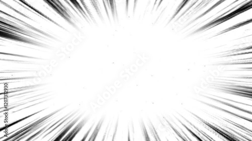 The background animation of anime speed lines is black on a white background. Moving Radial Comic Light Speed ​​Line. Speed ​​Line for Flash Action Overlay