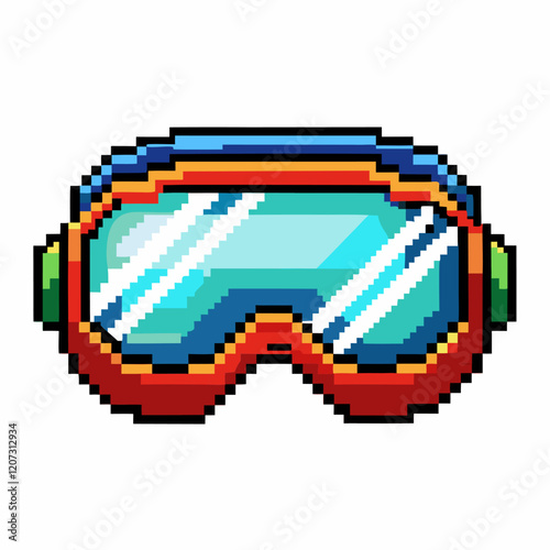 Pixel Art Ski Goggles with Retro Vibrant Colors for Digital Illustration