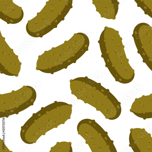Pickled gherkin vector cartoon seamless pattern on a white background.