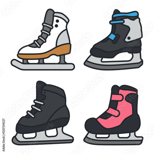 Ice skates vector cartoon set isolated on a white background.