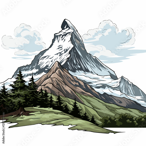 Matterhorn hand-drawn comic illustration. Matterhorn. Vector doodle style cartoon illustration