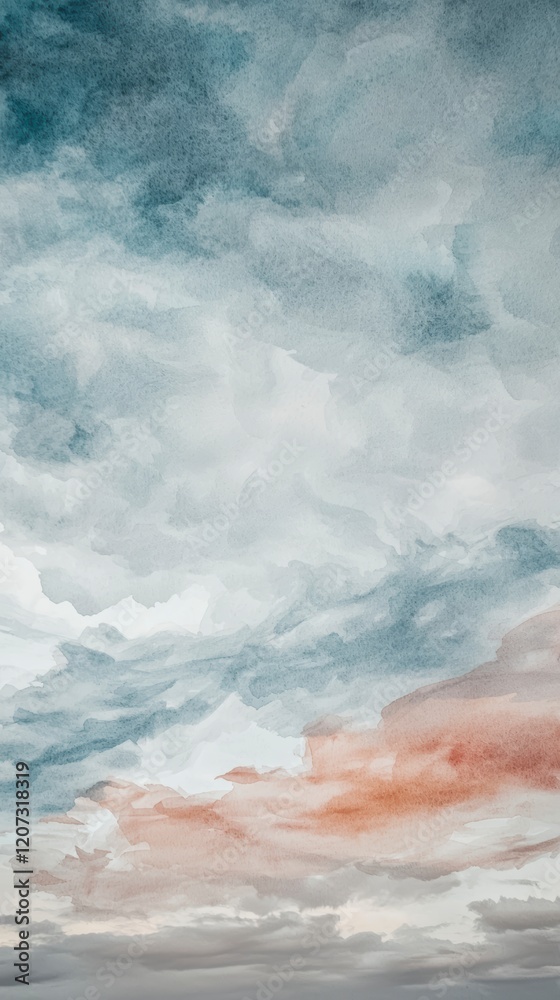 Fototapeta premium Abstract Blue and Brown Watercolor Sky Cloudy Texture Background