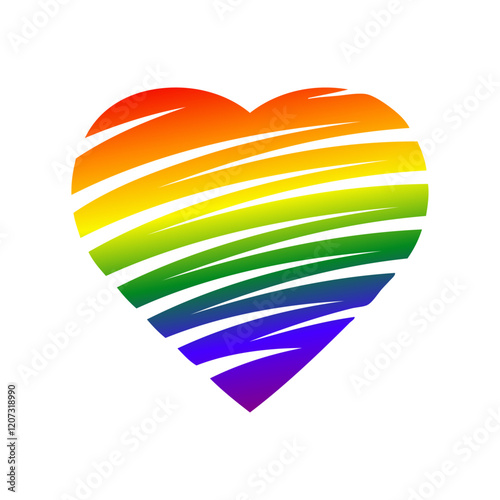 Logo lgbt. Mes del orgullo. Corazón con garabatos con líneas en zigzag  con los colores de la bandera arcoiris