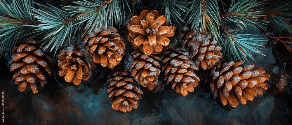 Pinecones on evergreen branches showcasing natural textures and colors in a serene woodland setting. Perfect for seasonal decor and nature-themed projects. Pinecones on evergreen branches showcasing natural textures and colors in a serene woodland setting. Perfect for seasonal decor and nature-themed projects.