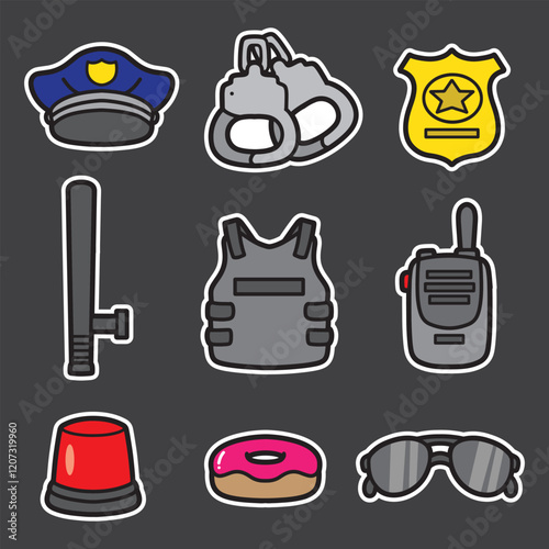 set of police good for sticker, element design, badge, printable, etc