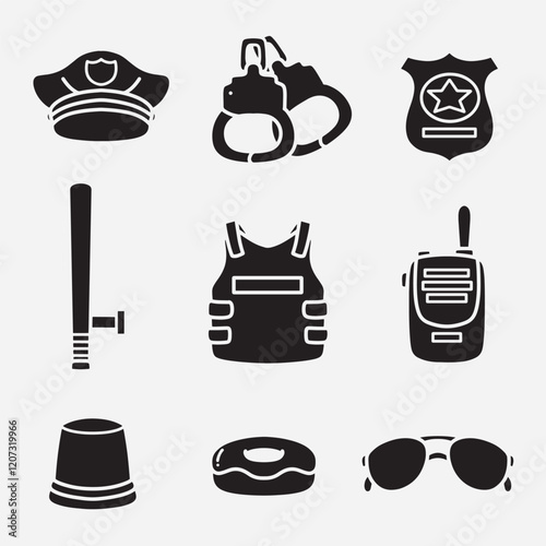 set of police good for icon, symbol, silhouette design, logo, etc