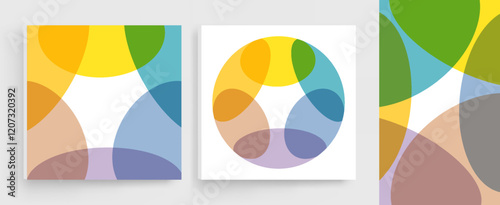 Abstract background with translucent overlapping coloured shapes. Modern design. Set of spheres. 3d vector illustration for brochure, banner, cover, card, flyer or presentation.
