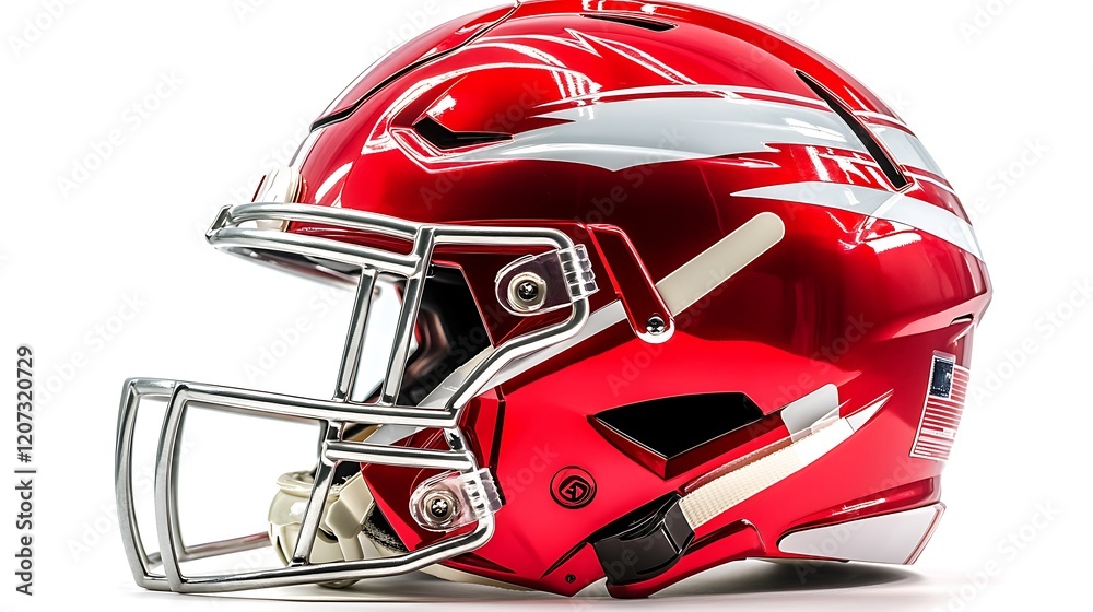 red football helmet with silver accents against a white background. red football helmet with silver accents against a white background.