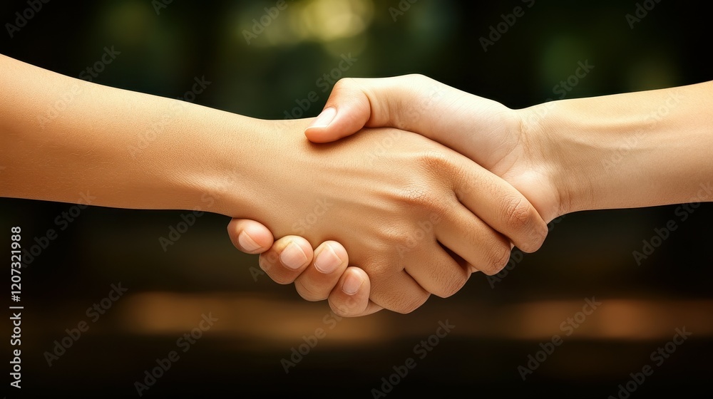 Two hands firmly shake each other, representing trust and partnership. The setting is calm and natural, signifying a positive connection between individuals involved Two hands firmly shake each other, representing trust and partnership. The setting is calm and natural, signifying a positive connection between individuals involved