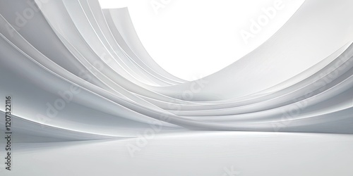 Minimalist White Geometric Waves with Layered Fluid Textures and Gradient Highlights