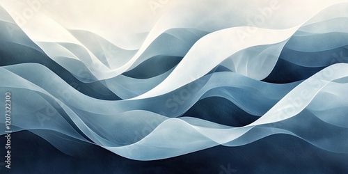 Elegant Abstract Wave Design with Smooth White Geometric Curves and Subtle Shadows