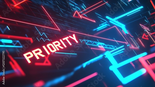 A colorful image with the word priority written in red