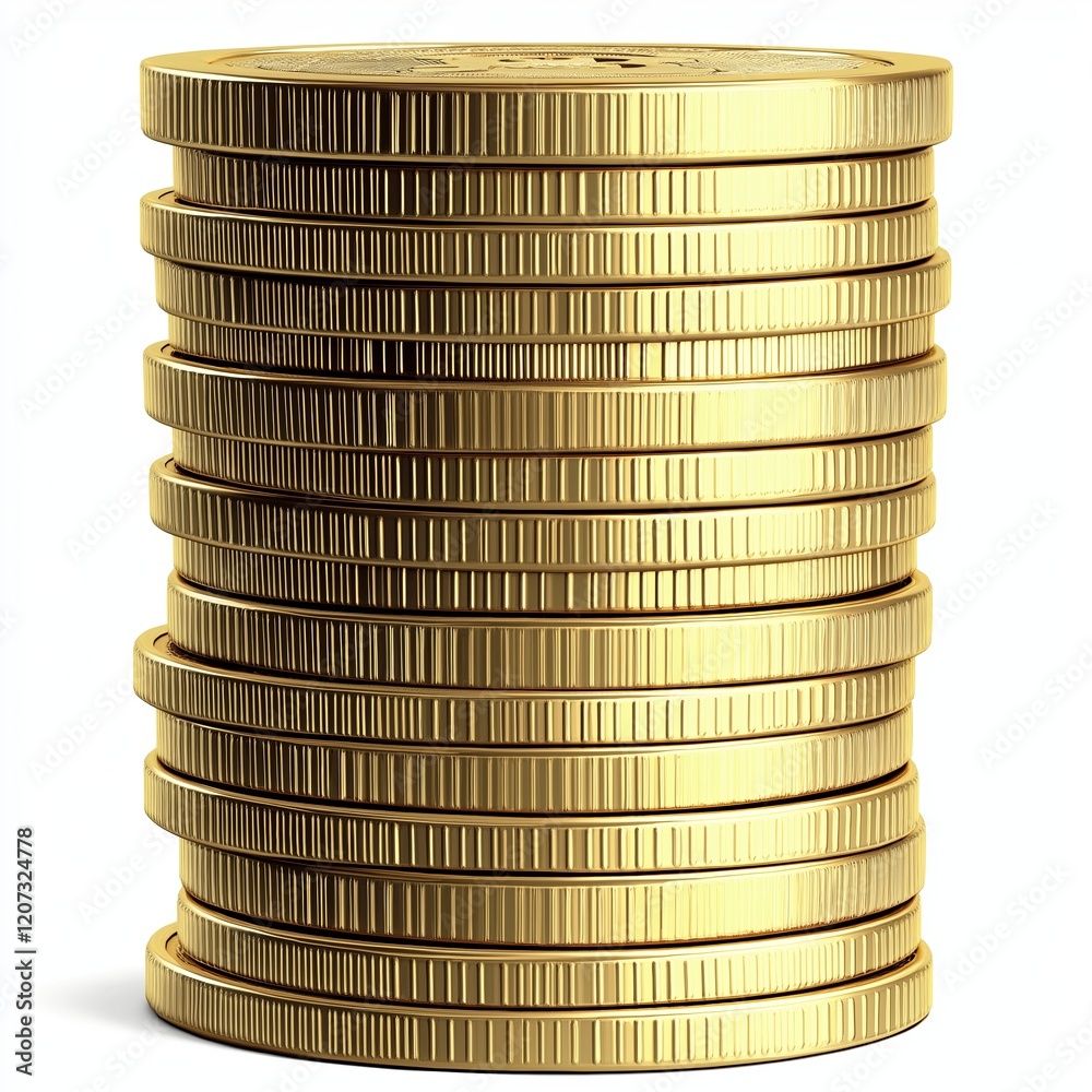 Golden coin stacks on a white background Golden coin stacks on a white background