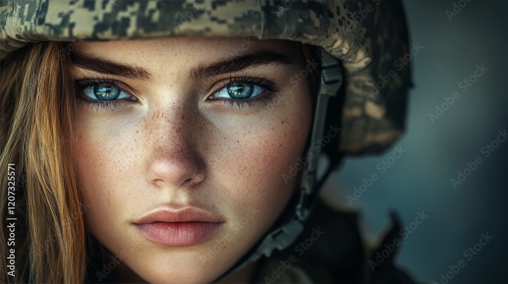 Young woman in military uniform ready for action. Represents bravery, protection, and service to the country. Young woman in military uniform ready for action. Represents bravery, protection, and service to the country.