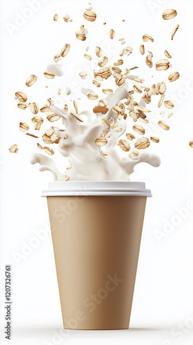 A cup of coffee with alternative plant oat milk. Healthy eating concept, vegetarianism. Isolated.